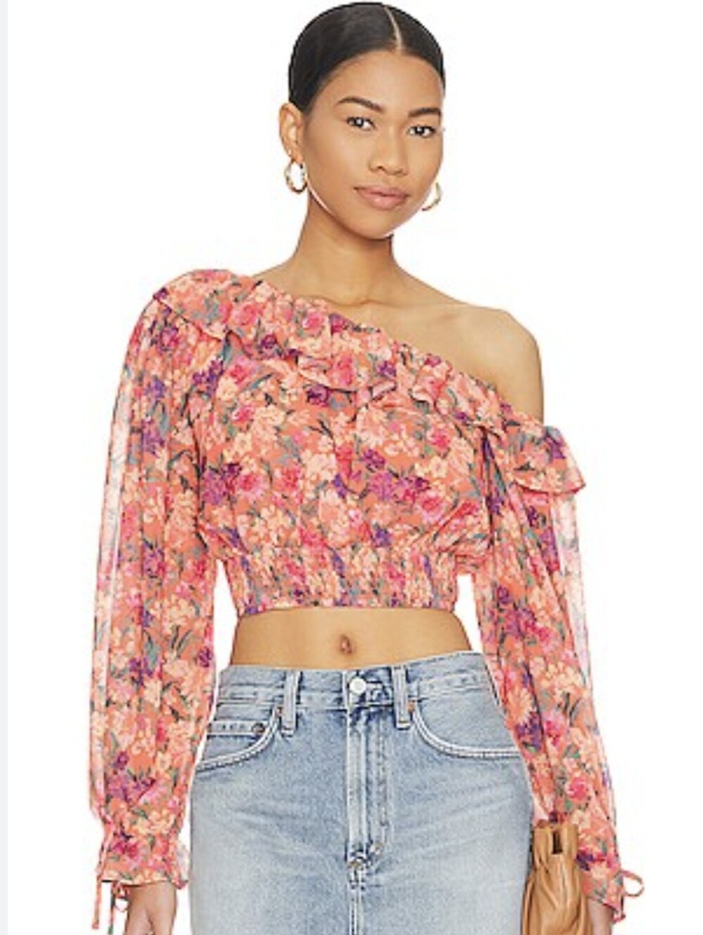 Lovers And Friends Juliette Impressionist Floral One Shoulder Crop Size M